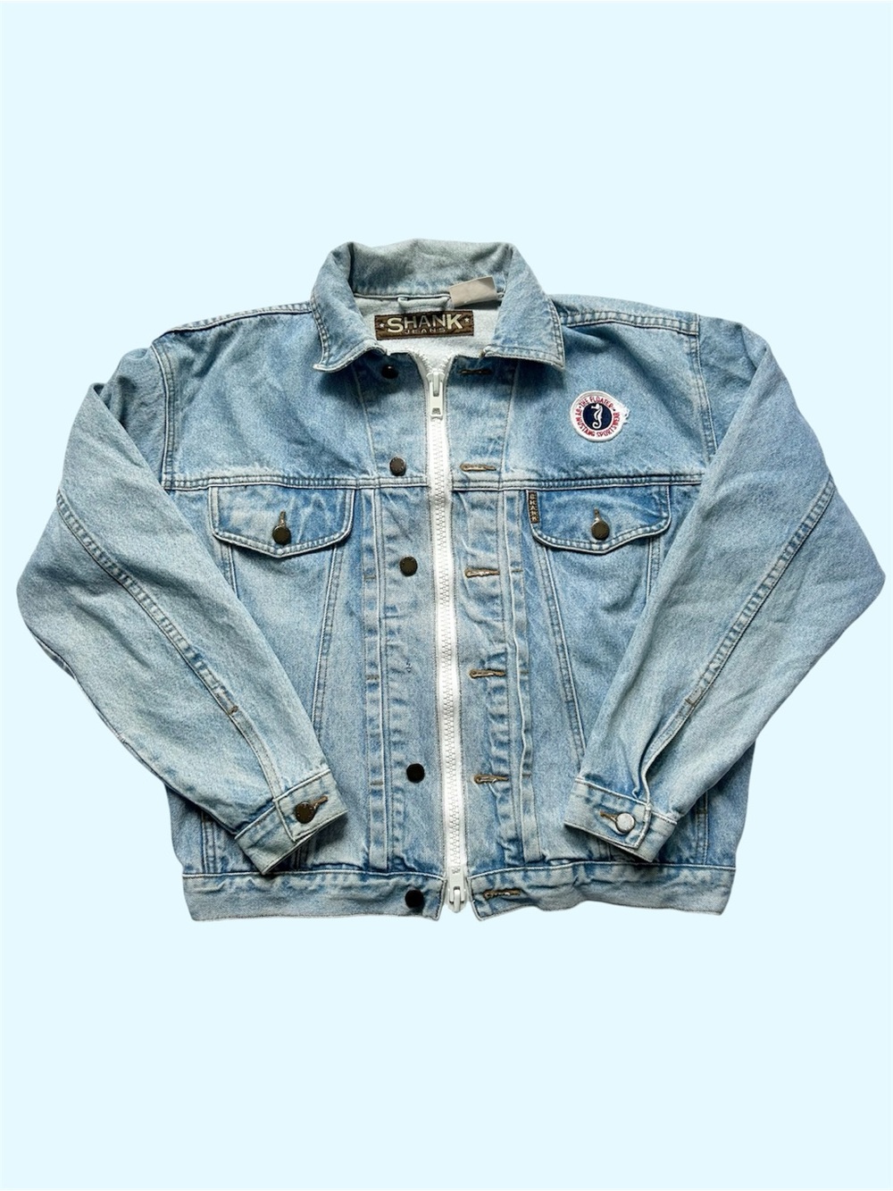 Vintage 90s Shank Jeans Denim Jacket Custom Zipper Upcycled Faded Medium